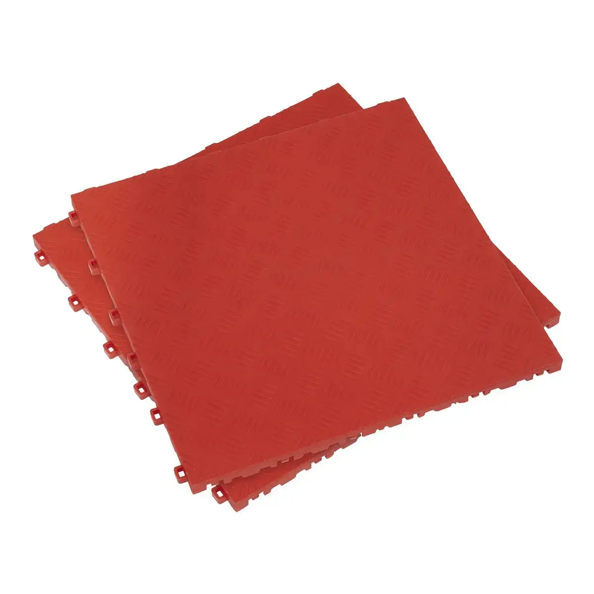 Sealey Polypropylene Floor Tile 400 X 400Mm - Red Treadplate - Pack Of 9 1