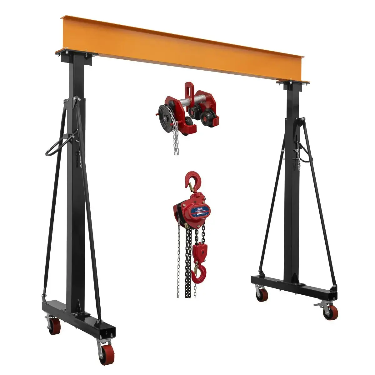 Sealey Portable Adjustable Gantry Frame With Geared Trolley & Hoist Combo 3 Tonne 1