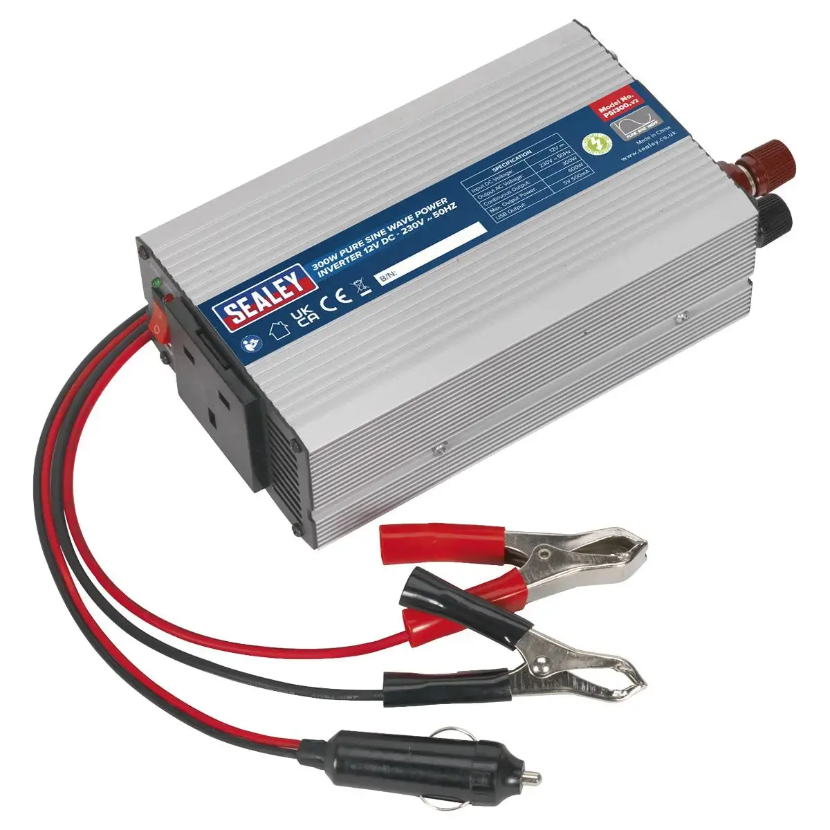 Sealey Power Inverter Pure Sine Wave 300W 12V Dc - 230V ~ 50Hz 1