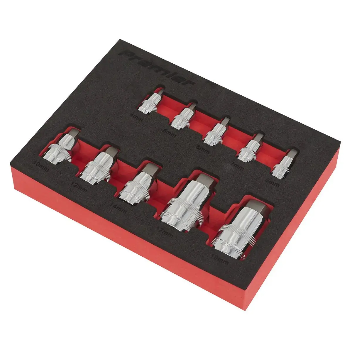 Sealey Premier 10 Piece 1/4" 3/8" 1/2" Drive Stubby Hex Socket Bit Set In Eva Tray 4-19Mm 2