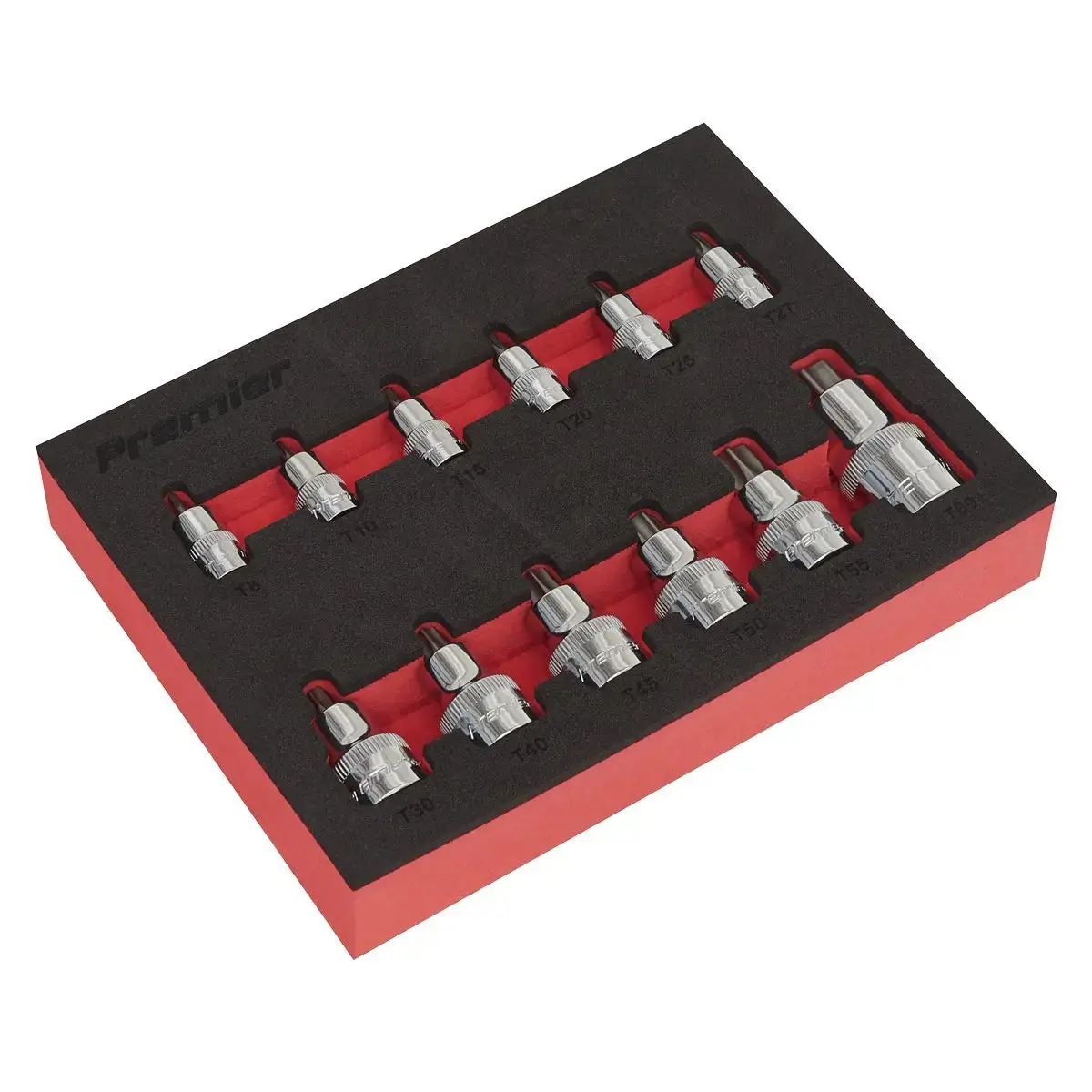 Sealey Premier 12 Piece 1/4" 3/8" 1/2" Drive Stubby Trx-Star Socket Bit Set In Eva Tray T8-T60 1
