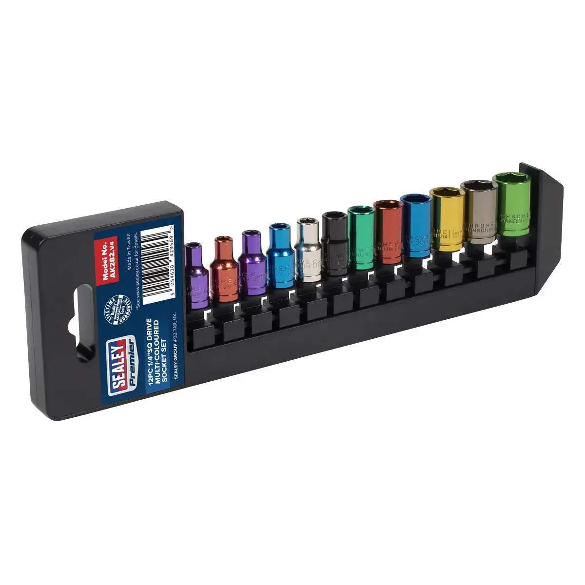 Sealey Premier 12 Piece 1/4" Drive Coloured Socket Set 4-13Mm Socket Walldrive 1