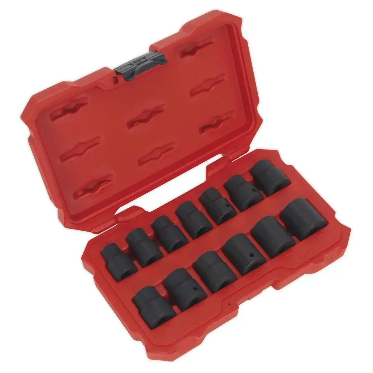 Sealey Premier 13 Piece 1/2" Drive Lock On Impact Socket Set 10-24Mm Rounded Nuts 1