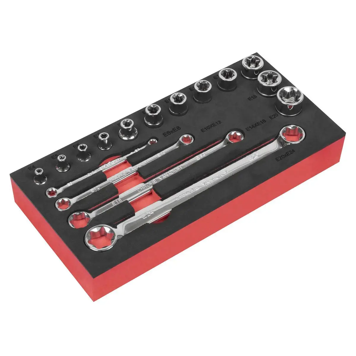 Sealey Premier 16 Piece Trx-Star Socket & Spanner Set 3/8" Sq Drive E6-E24 1