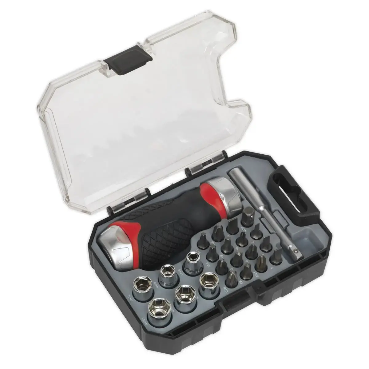Sealey Premier 24 Piece Fine Tooth Stubby Ratchet Screwdriver & Accessory Set 1