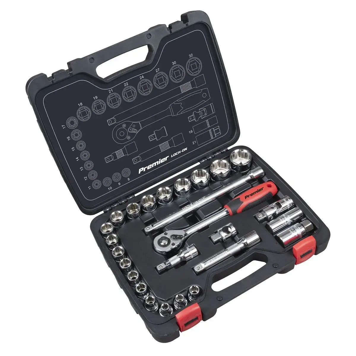 Sealey Premier 26 Piece 1/2" Drive Lock On Socket Set 8-32Mm Ratchet Handle 1