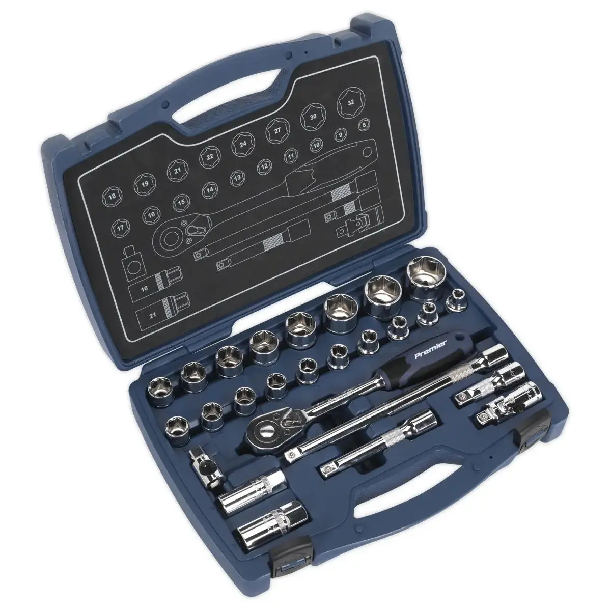 Sealey Premier 26 Piece 1/2" Drive Metric Socket Set 8-32Mm 1