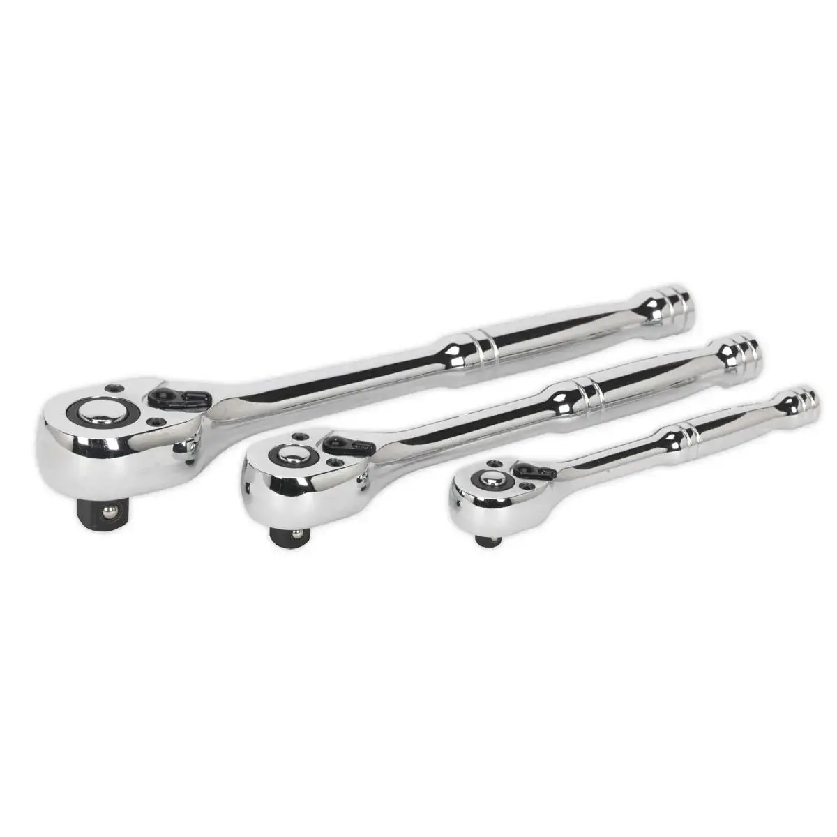 Sealey Premier 3 Piece Pear Head Flip Reverse Ratchet Wrench Set Handle In Tray 1