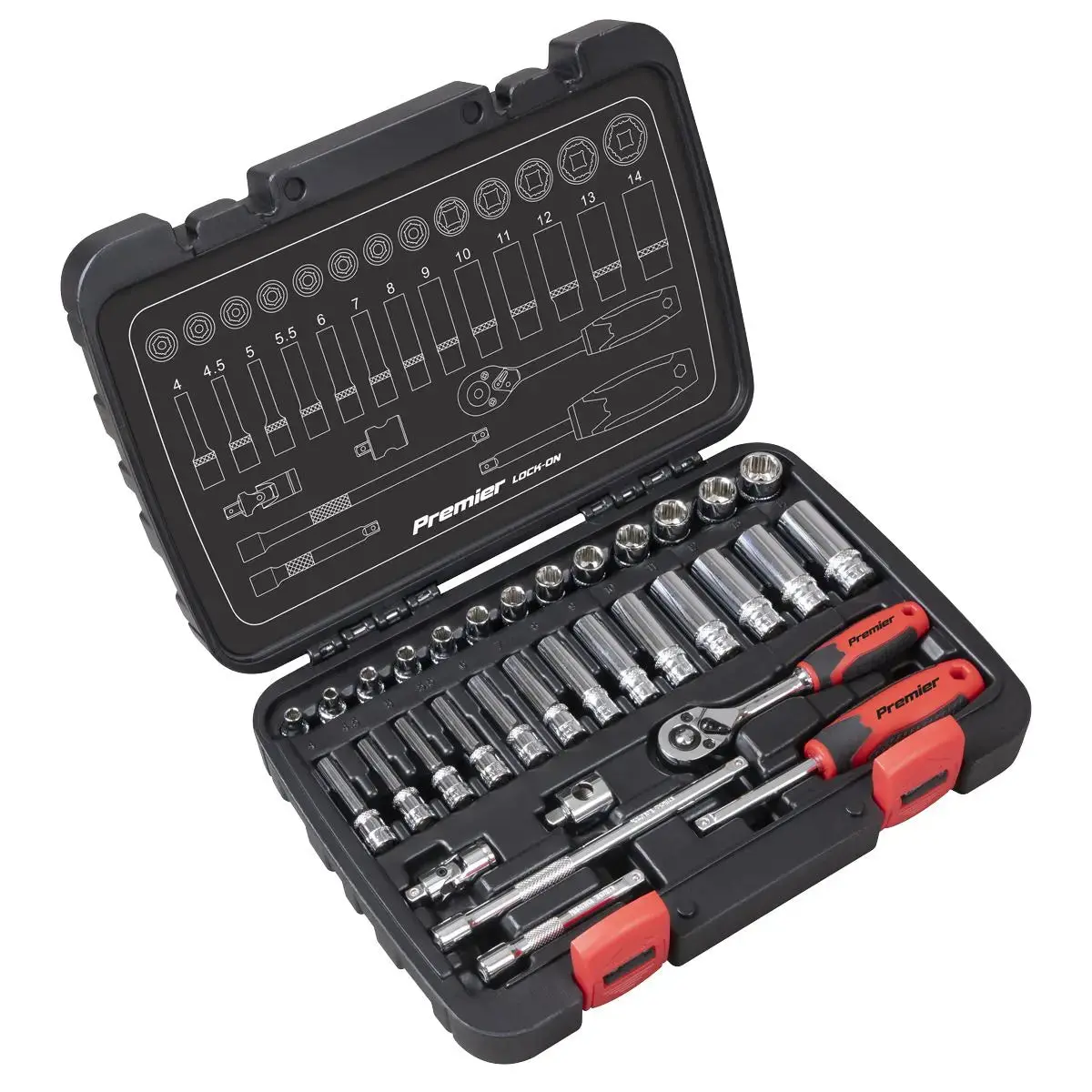 Sealey Premier 32 Piece 1/4" Drive Lock On Socket Set 4-14Mm Ratchet Handle 1