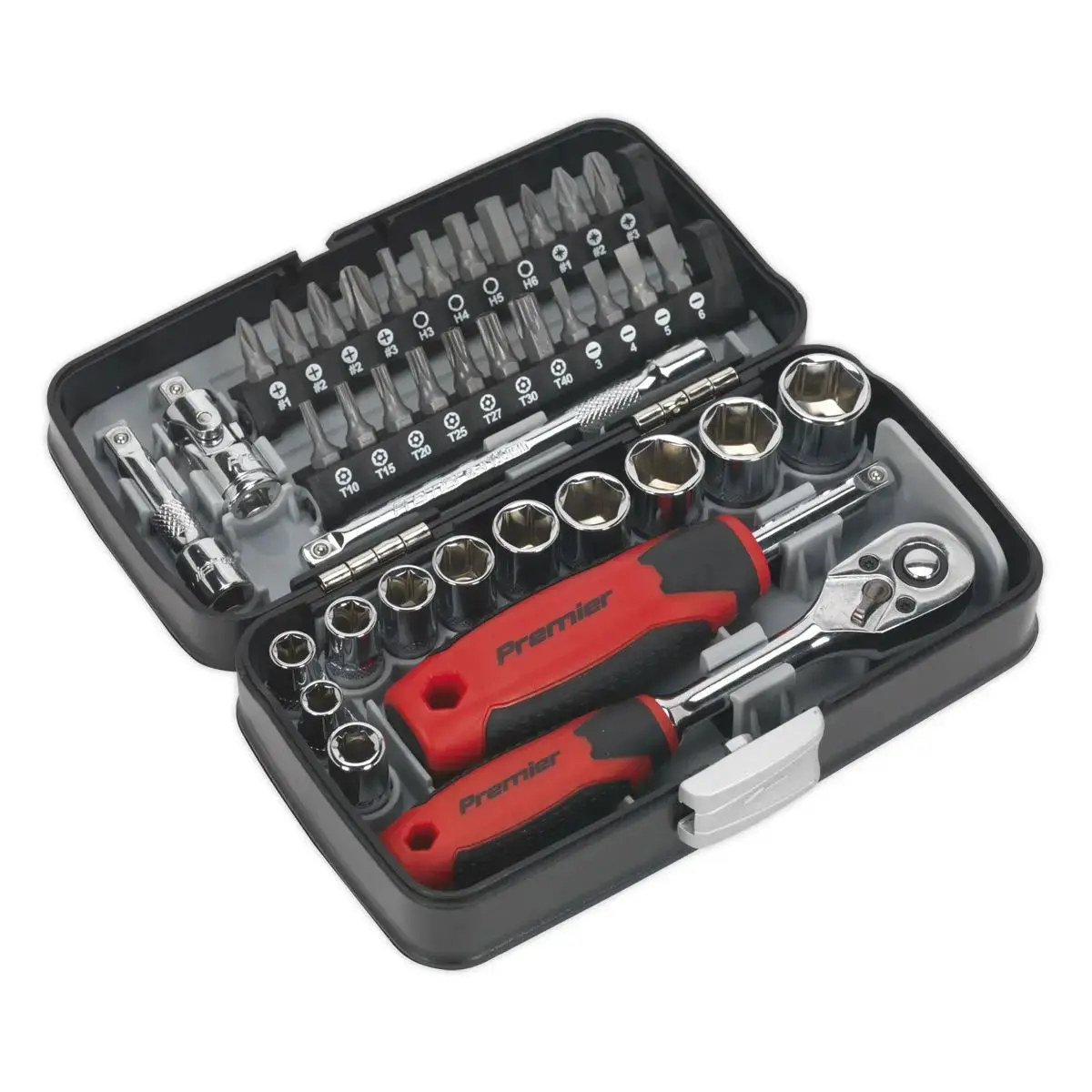 Sealey Premier 38 Piece 1/4" Drive Socket And Screwdriver Bit Set 72 Tooth Ratchet 1