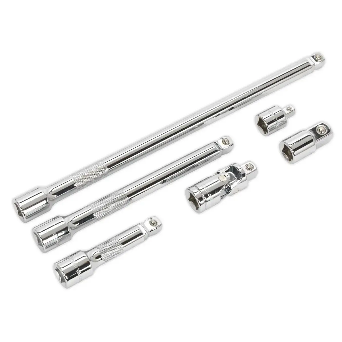 Sealey Premier 6 Piece 3/8" Drive Wobble Extension Bar, Adaptor And Universal Joint Set 1