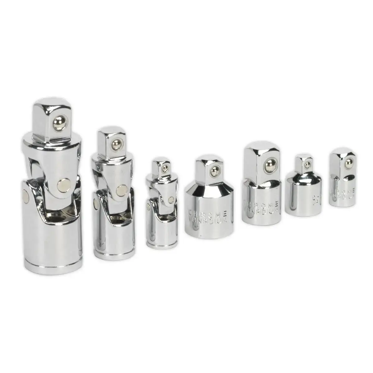 Sealey Premier 7 Piece 1/4" 3/8" 1/2" Drive Universal Joint And Socket Adaptor Set 1