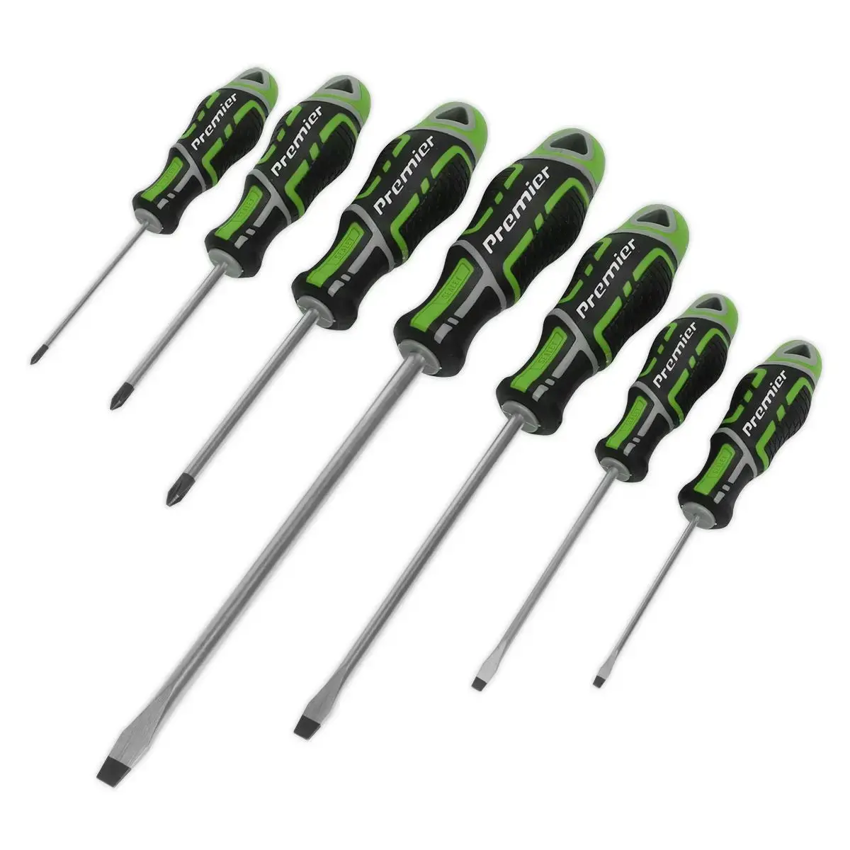 Sealey Premier 7 Piece Gripmax Screwdriver Set Slotted Phillips (Hi-Vis Green) 1