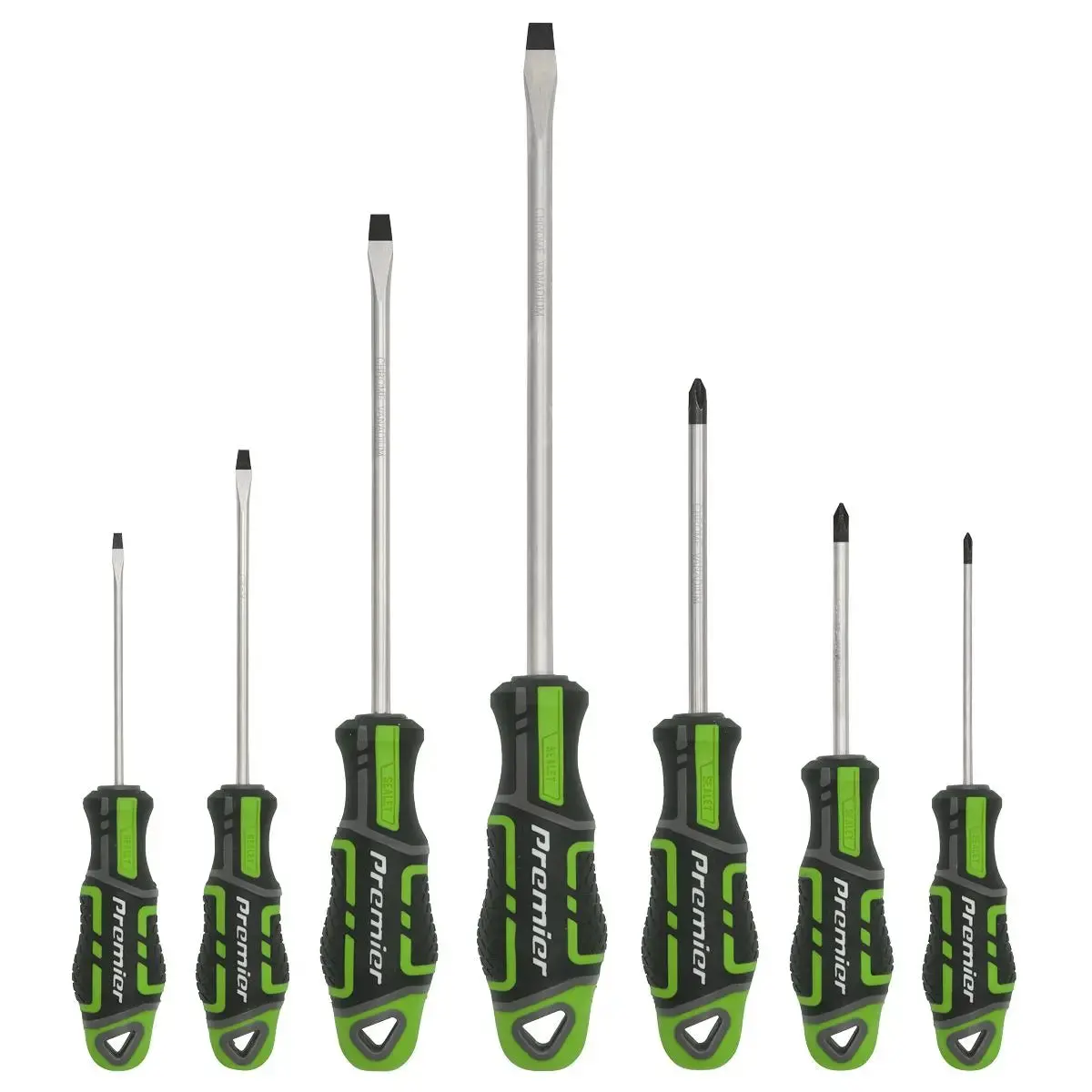 Sealey Premier 7 Piece Gripmax Screwdriver Set Slotted Phillips (Hi-Vis Green) 2