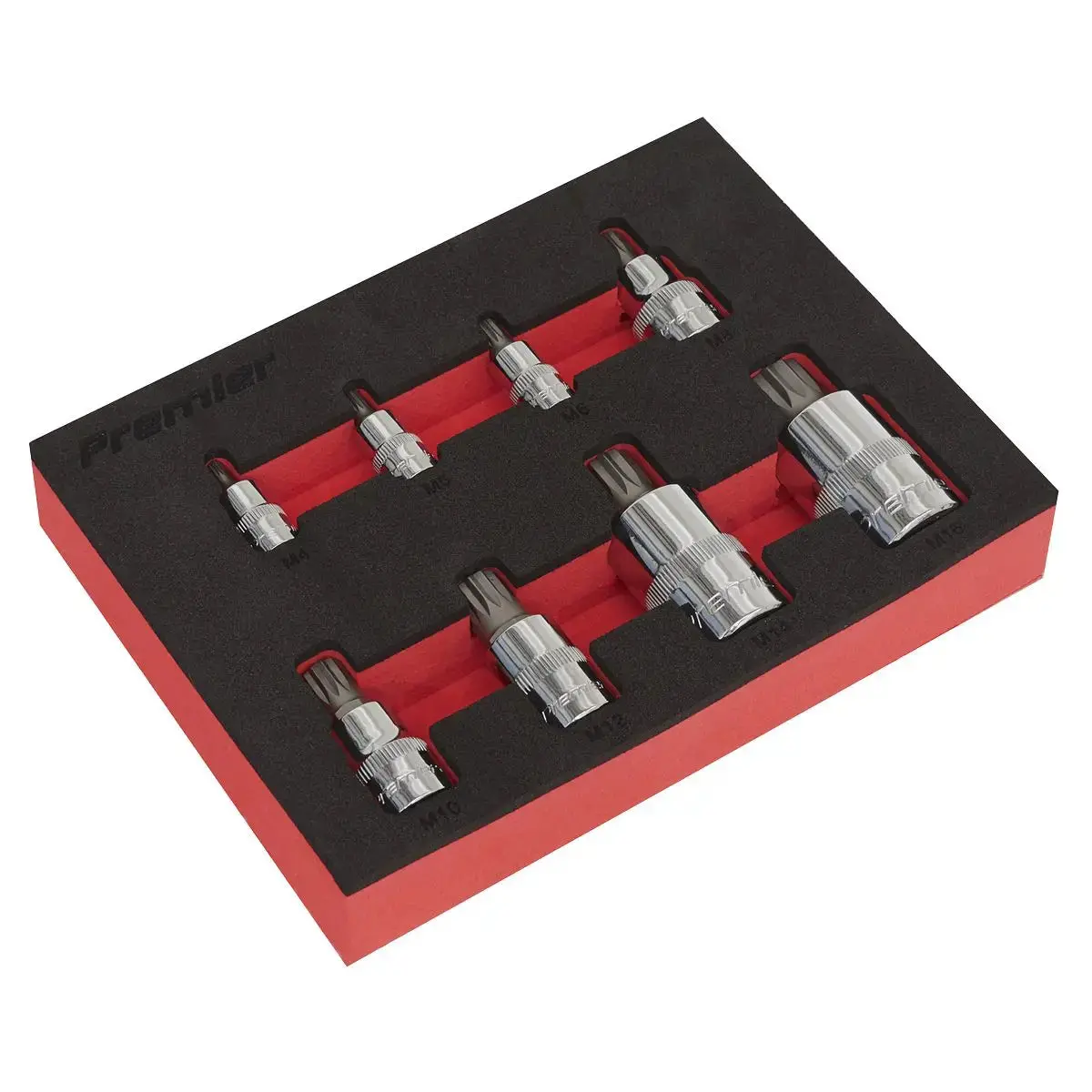 Sealey Premier 8 Piece 1/4" 3/8" 1/2" Drive Spline Socket Bit Set In Eva Tray M4-M16 1
