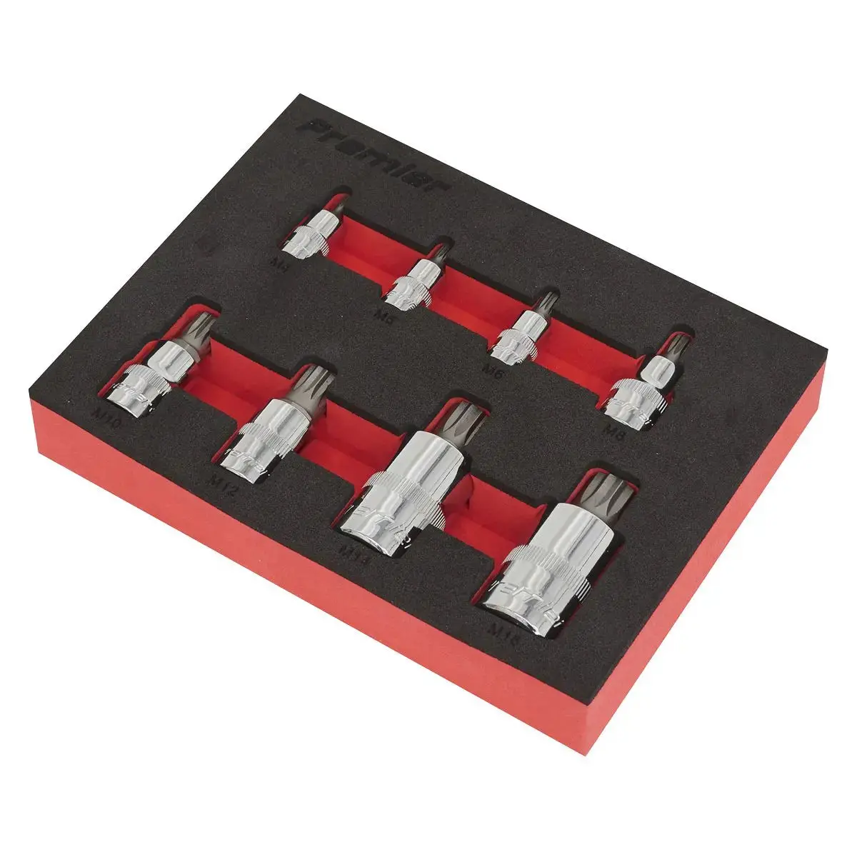 Sealey Premier 8 Piece 1/4" 3/8" 1/2" Drive Spline Socket Bit Set In Eva Tray M4-M16 2