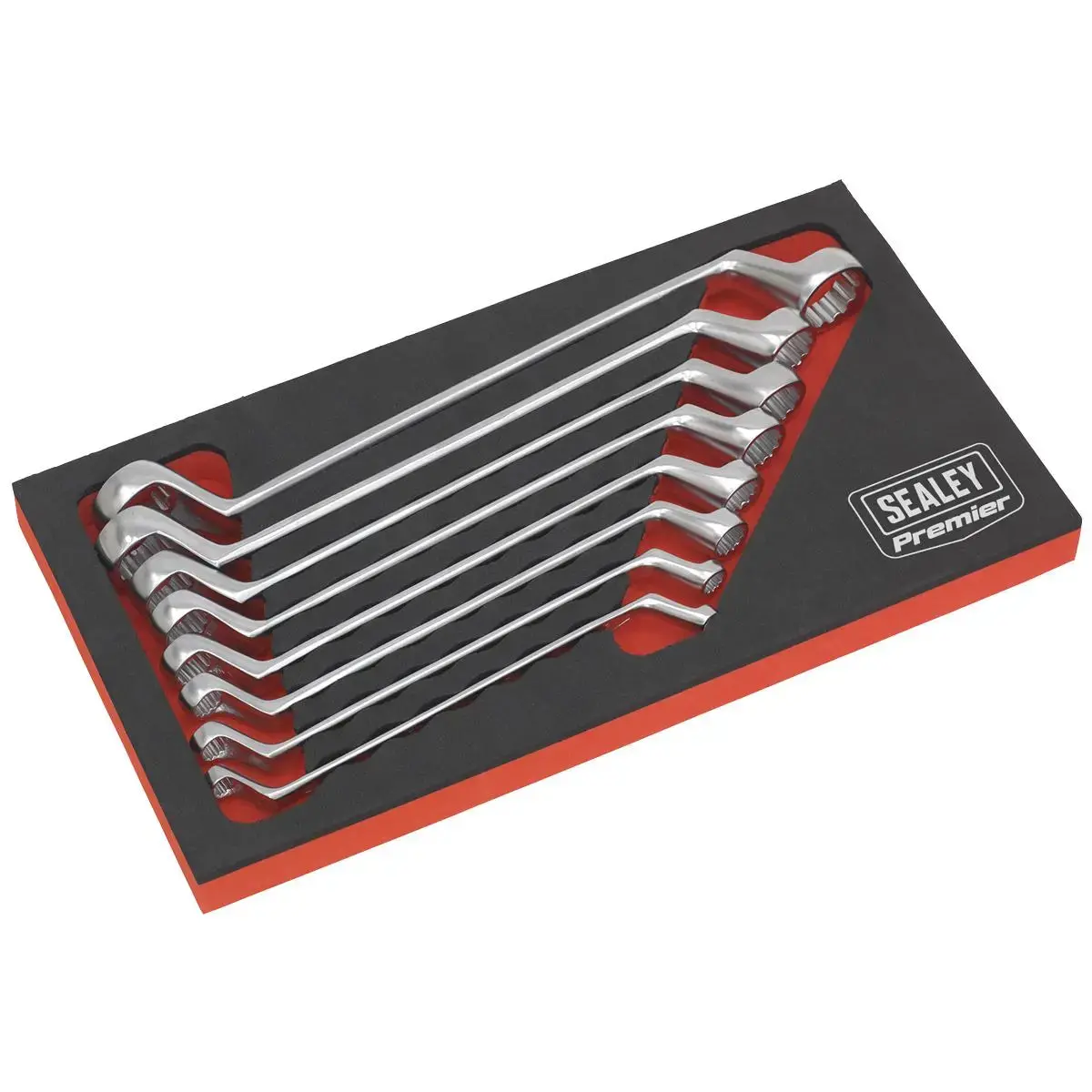 Sealey Premier 8 Piece Cold Stamped Offset Double End Ring Spanner Set Metric 1