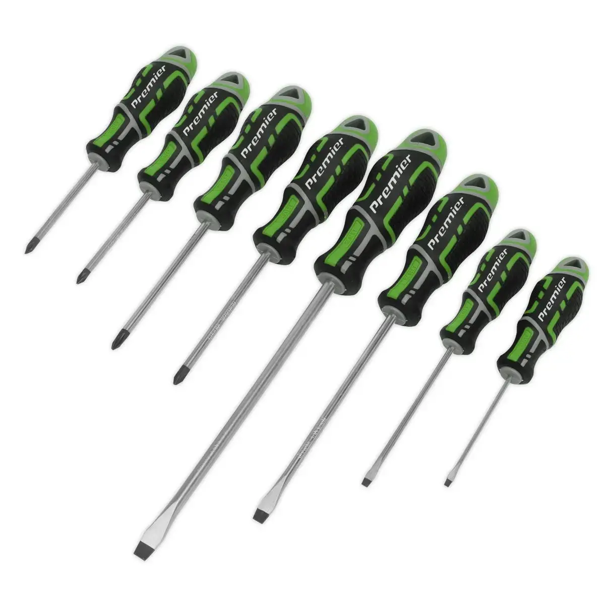 Sealey Premier 8 Piece Gripmax Screwdriver Set Slotted Phillips Pozi (Hi-Vis Green) 1