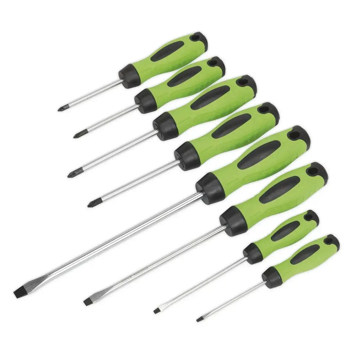 Sealey Premier 8 Piece Hi-Vis Screwdriver Set Magnetic Tips Slotted Pozi Phillips 1