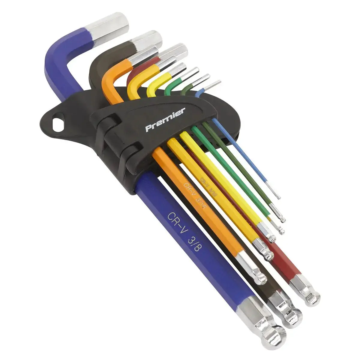 Sealey Premier Ball-End Hex Key Set 9Pc Long Colour-Coded Imperial 1