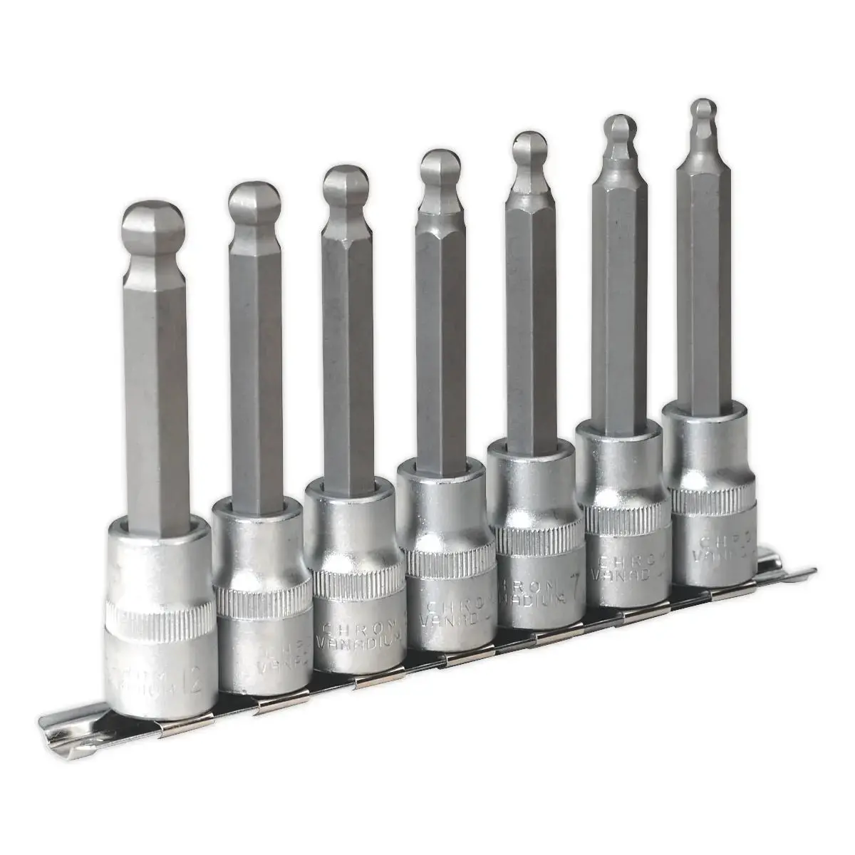 Sealey Premier Ball-End Hex Socket Bit Set 7Pc 100Mm 1/2"Sq Drive Metric 1
