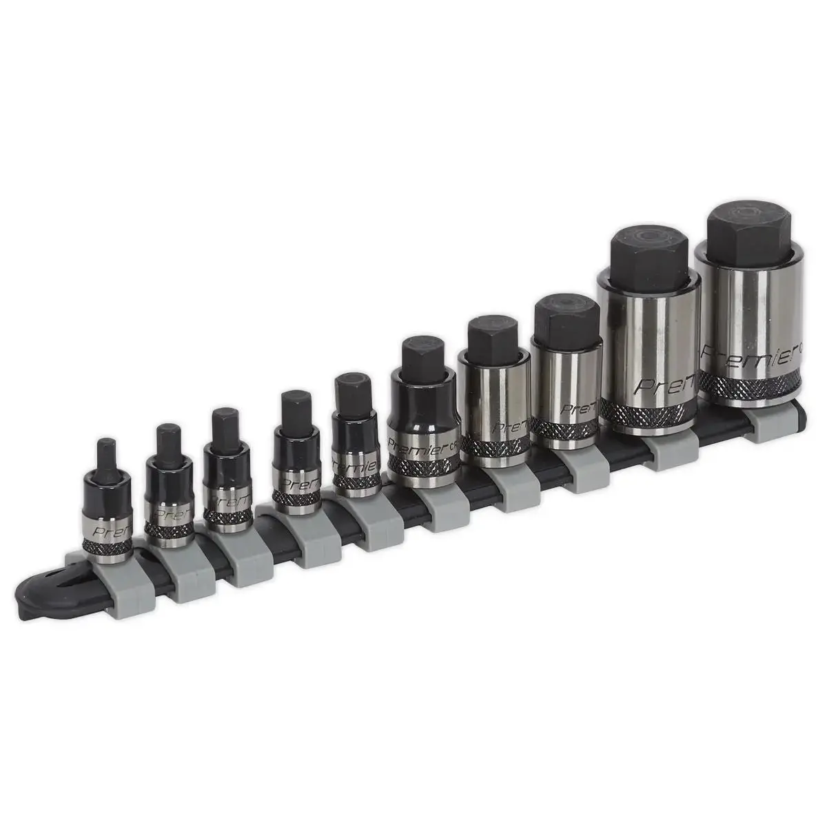 Sealey Premier Black 10 Piece 1/4" 3/8" 1/2" Drive Stubby Hex Socket Bit Set 4-19Mm 1