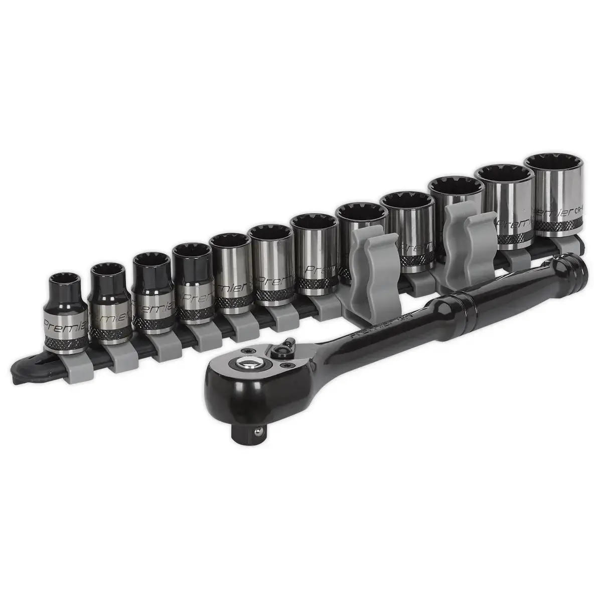 Sealey Premier Black 13 Piece 3/8" Drive Total Drive Socket Set 8-19Mm Spline Hex 1