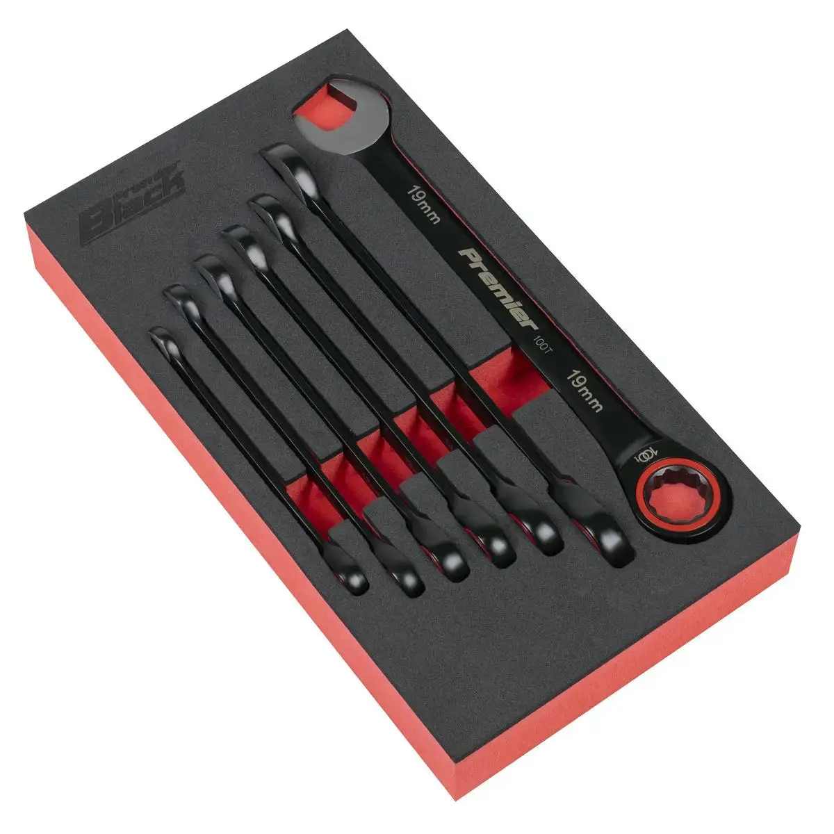Sealey Premier Black Premier Black Combination Ratchet Spanner Set 7Pc 1