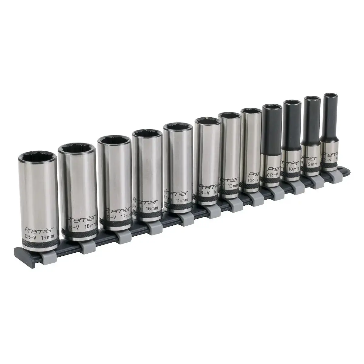 Sealey Premier Black Socket Set 12Pc 3/8"Sq Drive Deep Lock-On™ 6Pt Metric - Premier Black 1