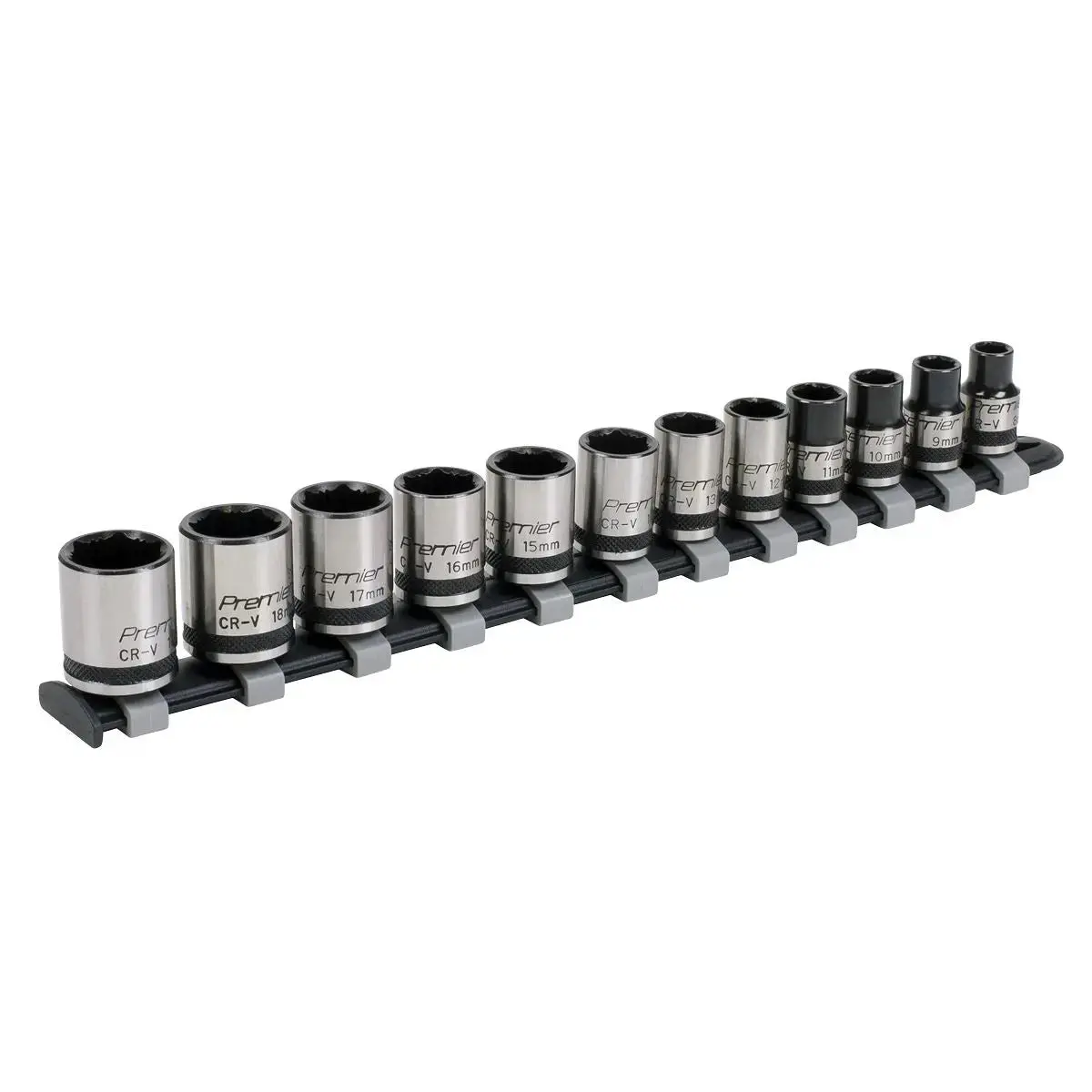 Sealey Premier Black Socket Set 12Pc 3/8"Sq Drive Lock-On™ 6Pt Metric - Premier Black 1