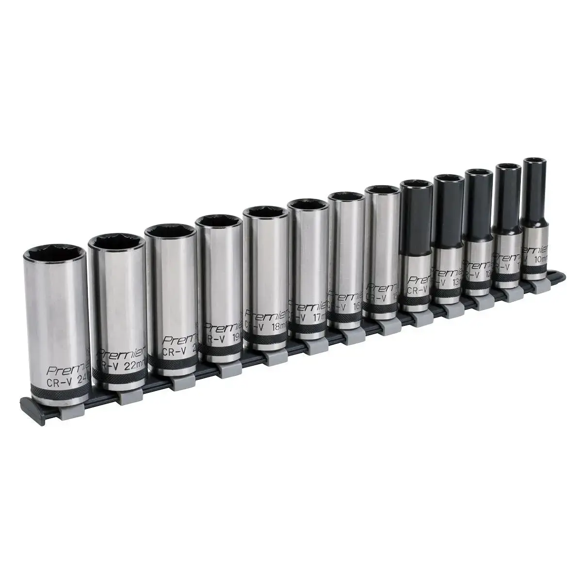 Sealey Premier Black Socket Set 13Pc 1/2"Sq Drive Deep Lock-On™ 6Pt Metric - Premier Black 1