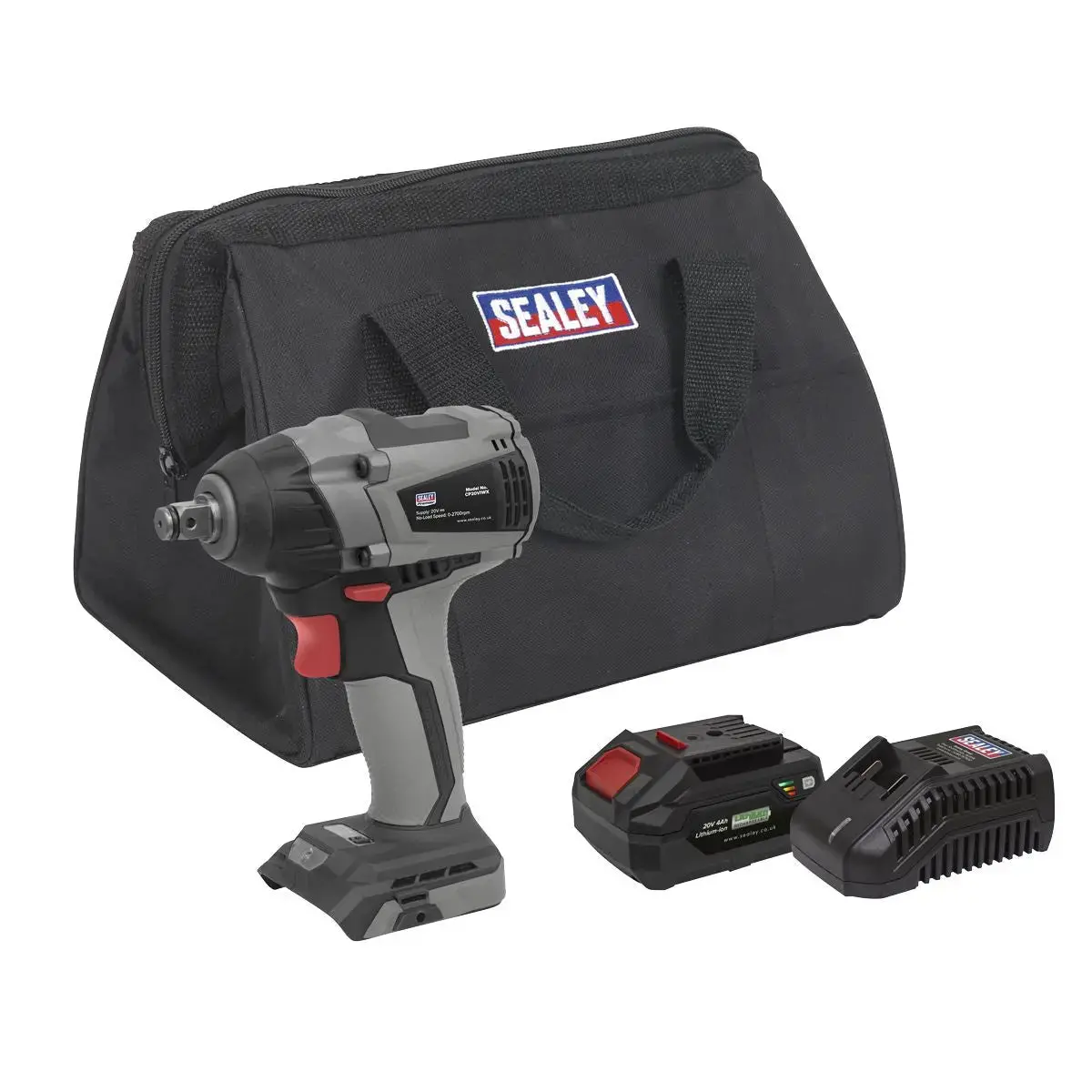 Sealey Premier Brushless Impact Wrench Kit 1/2"Sq Drive 20V Sv20 Series 350Nm 4Ah 1