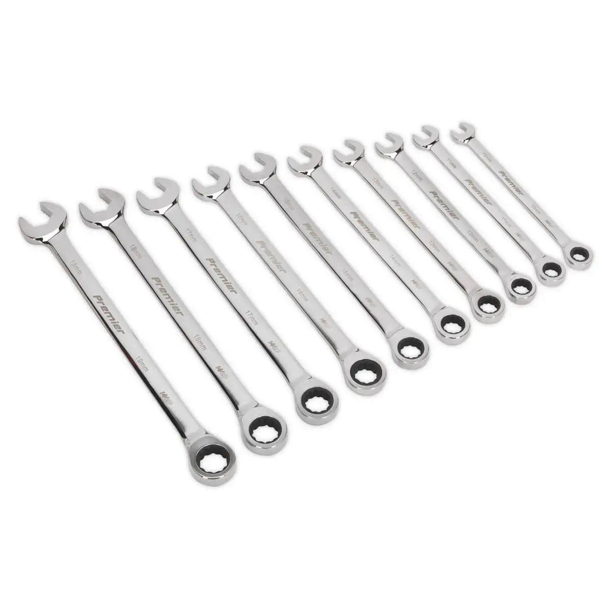 Sealey Premier Combination Ratchet Spanner Set 10Pc Extra-Long Metric 1