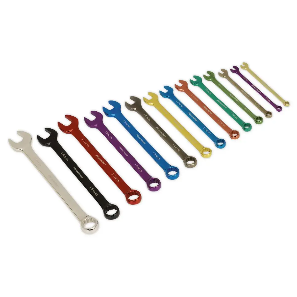 Sealey Premier Combination Spanner Set 14Pc Multi-Coloured Metric 1