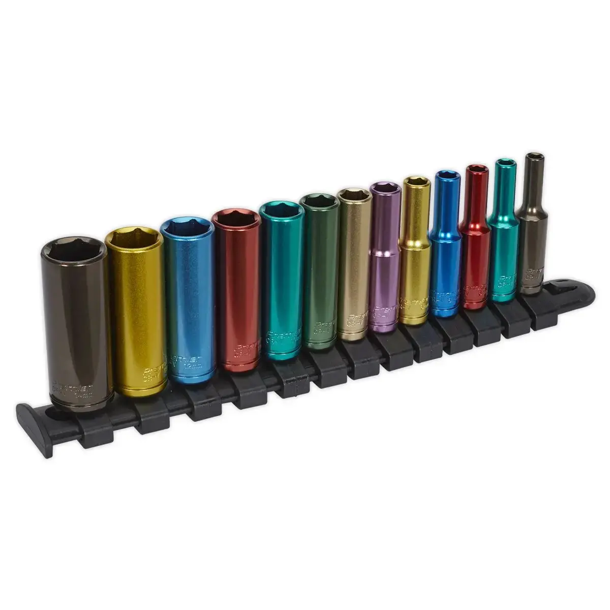 Sealey Premier Deep Socket Set Multi Coloured 1/4" Drive Metric 4-14Mm 13Pc 1