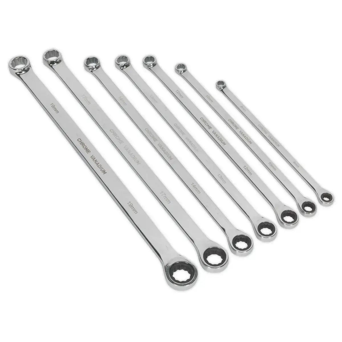 Sealey Premier Double Ring Ratchet/Fixed Spanner Set 7Pc Extra-Long Metric 1