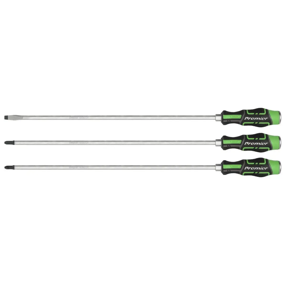 Sealey Premier Extra-Long Hammer-Thru Screwdriver Set Hi-Vis Green 450Mm 3Pc 1