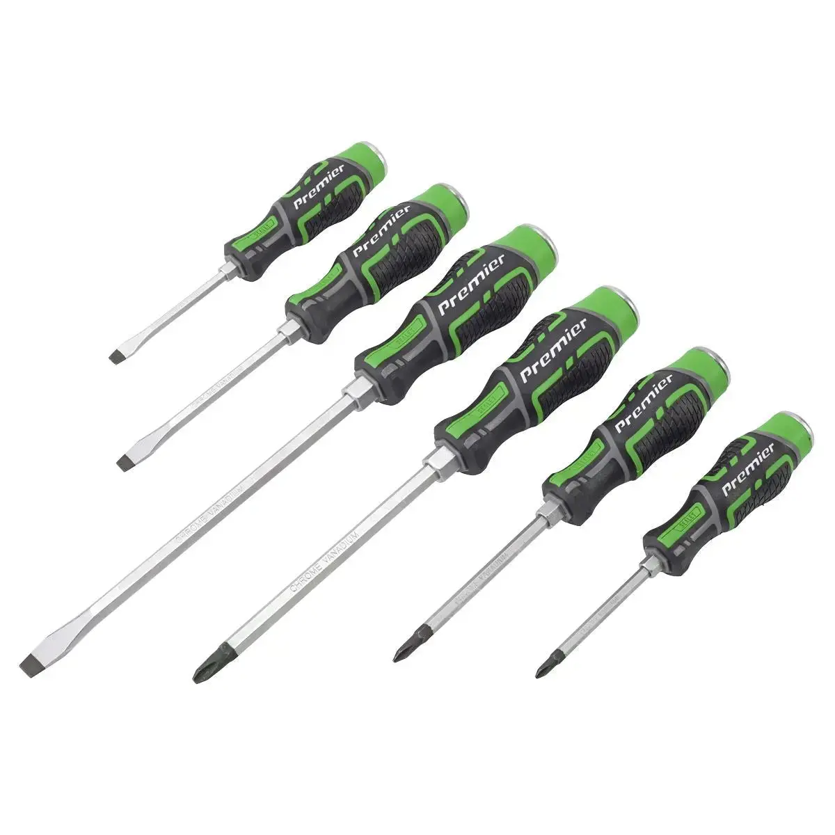 Sealey Premier Hammer-Thru Screwdriver Set Hi-Vis Green 6Pc 1