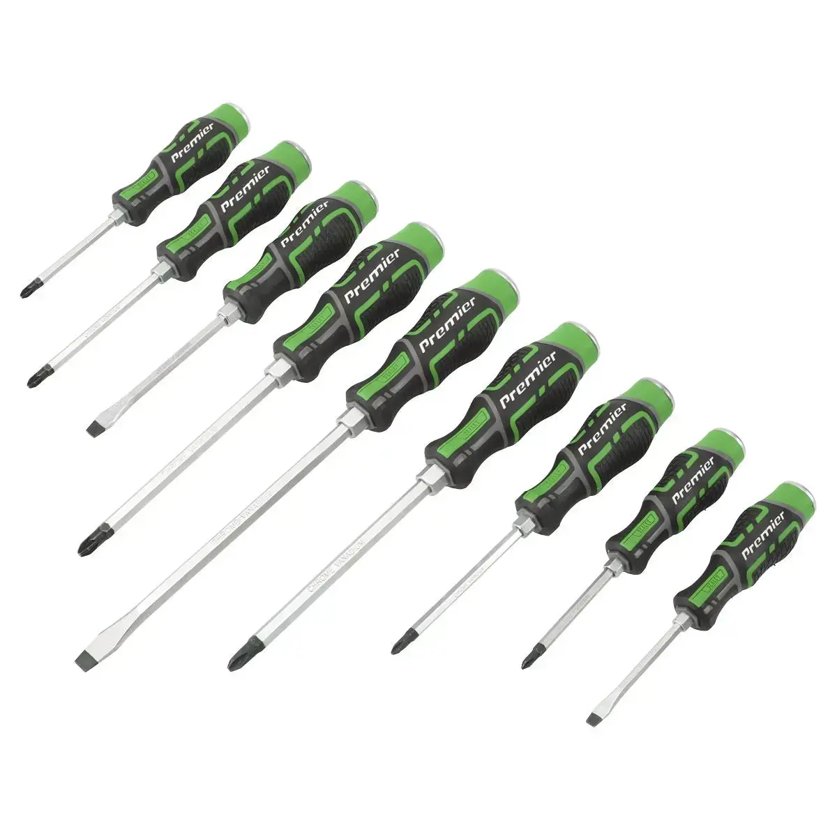 Sealey Premier Hammer-Thru Screwdriver Set Hi-Vis Green 9Pc 1