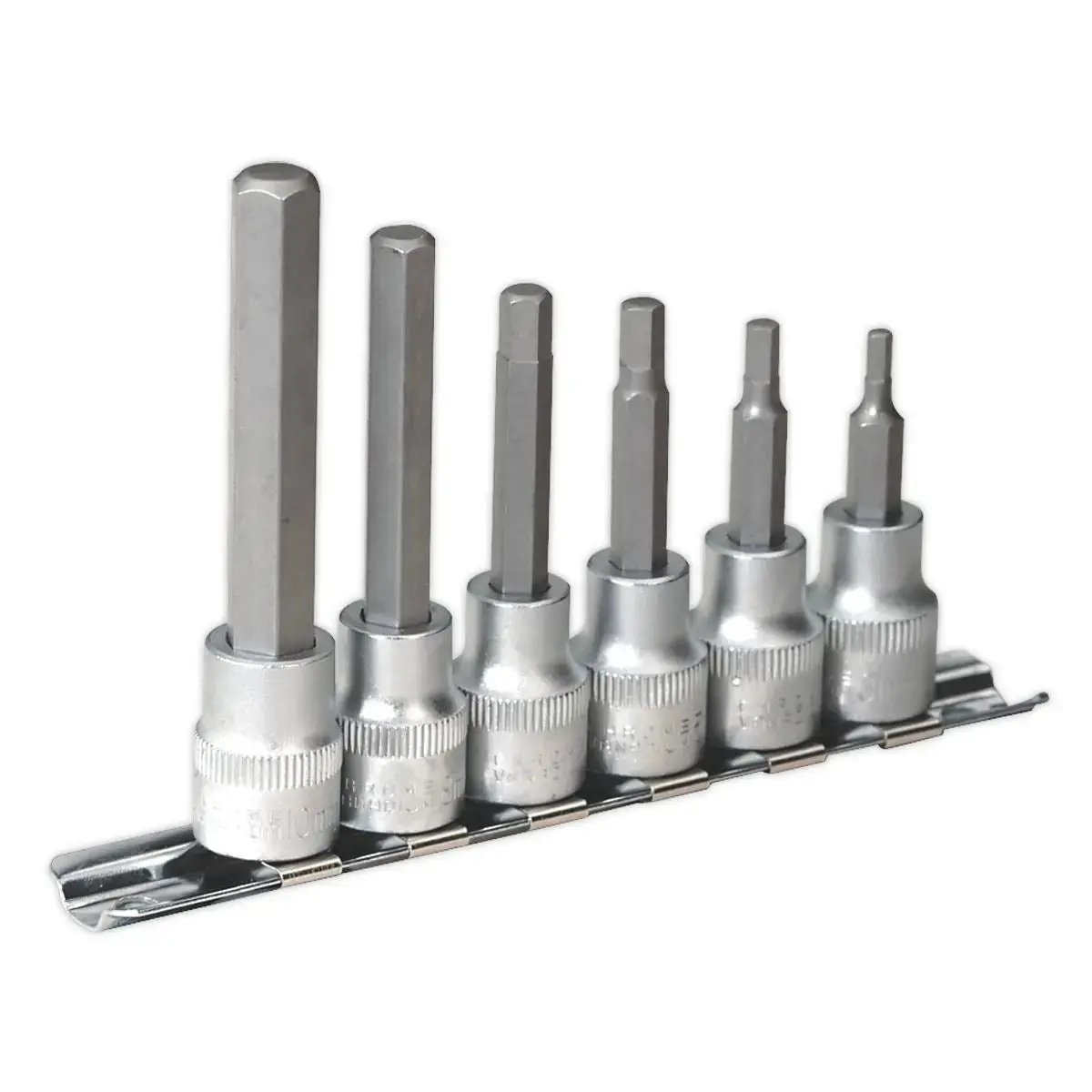 Sealey Premier Hex Socket Bit Set With Rail 6Pc 3/8"Sq Drive Metric 1