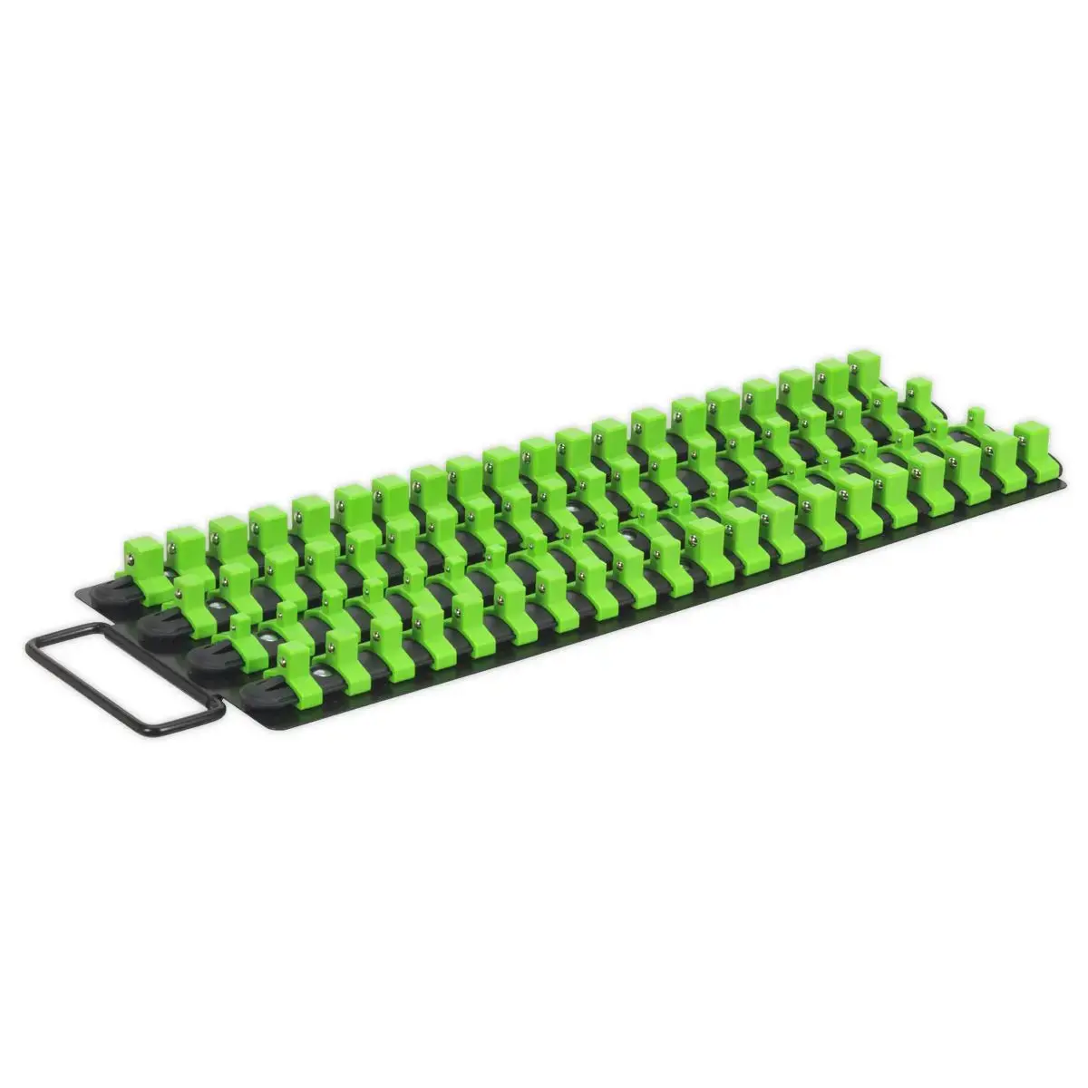 Sealey Premier High Visibility Green 1/4", 3/8" & 1/2" Square Drive Socket Rail Tray 1