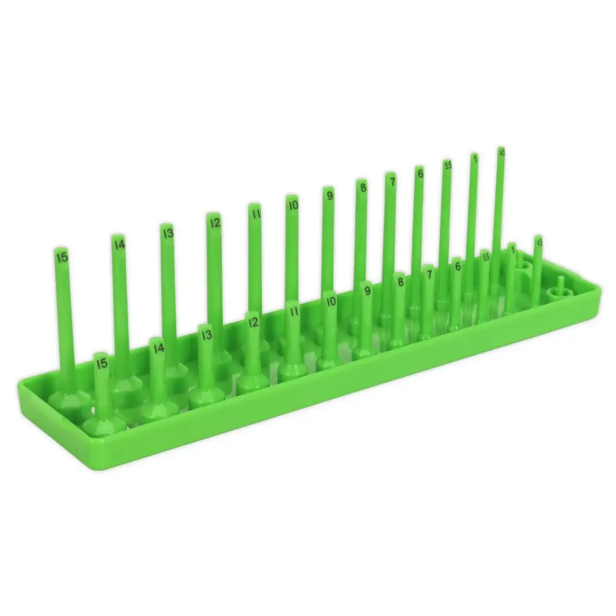 Sealey Premier High Visibility Green 1/4" Square Drive Socket Holder 4-15Mm Rail 1