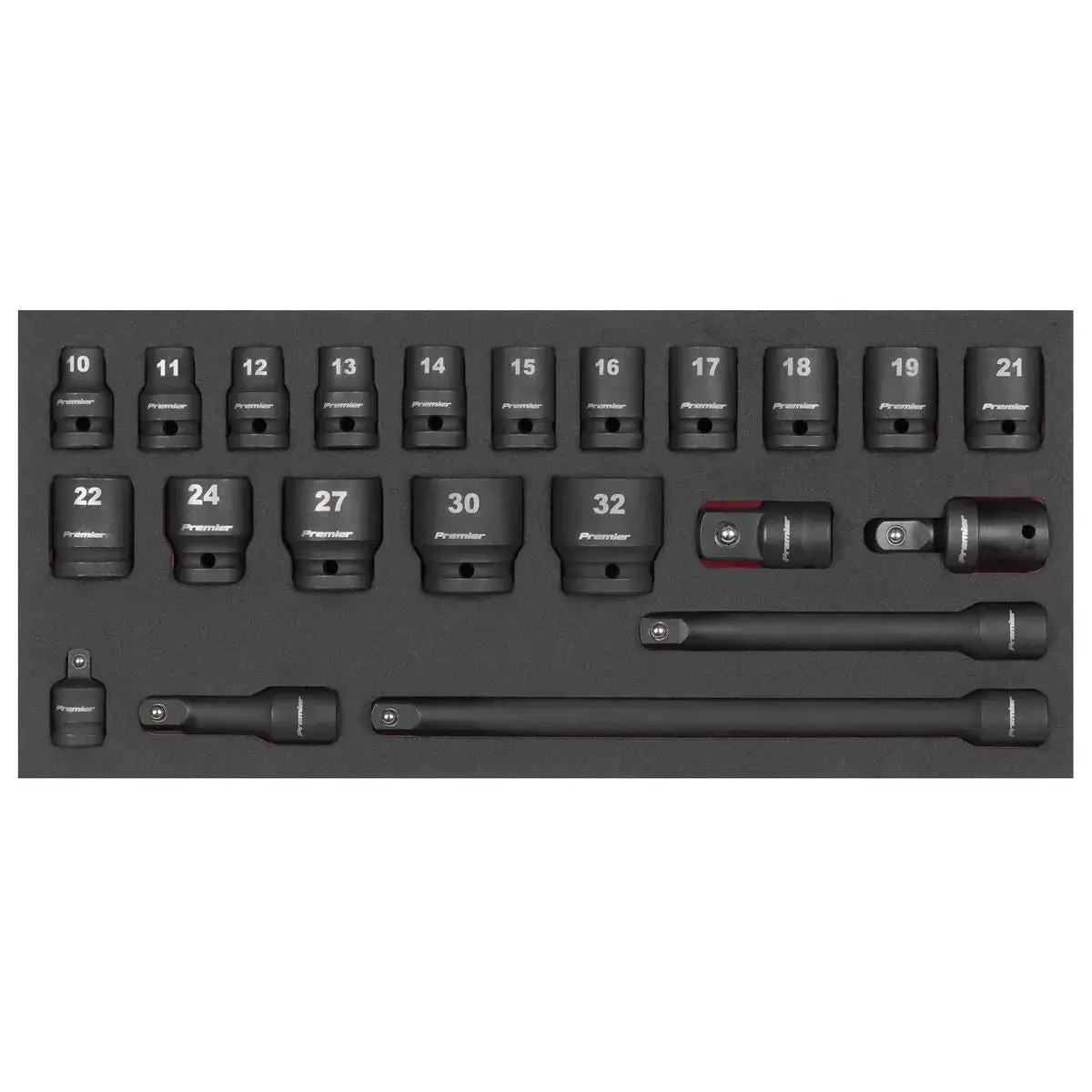 Sealey Premier Impact Socket Set With Tool Tray 1/2"Sq Drive 22Pc 1
