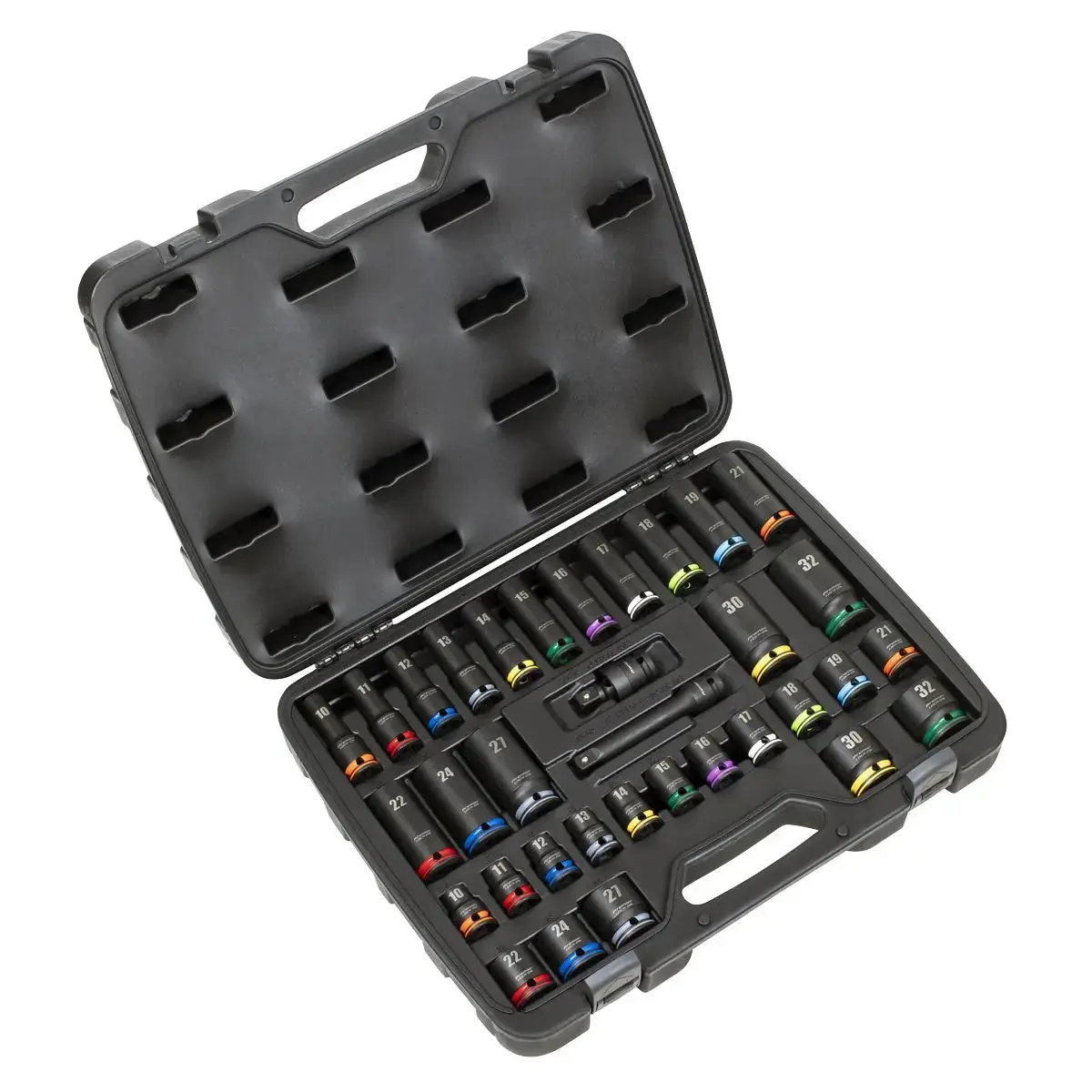Sealey Premier Lock-On™ Standard & Deep Impact Socket Set 34Pc 1/2"Sq Drive 6Pt Metric 1