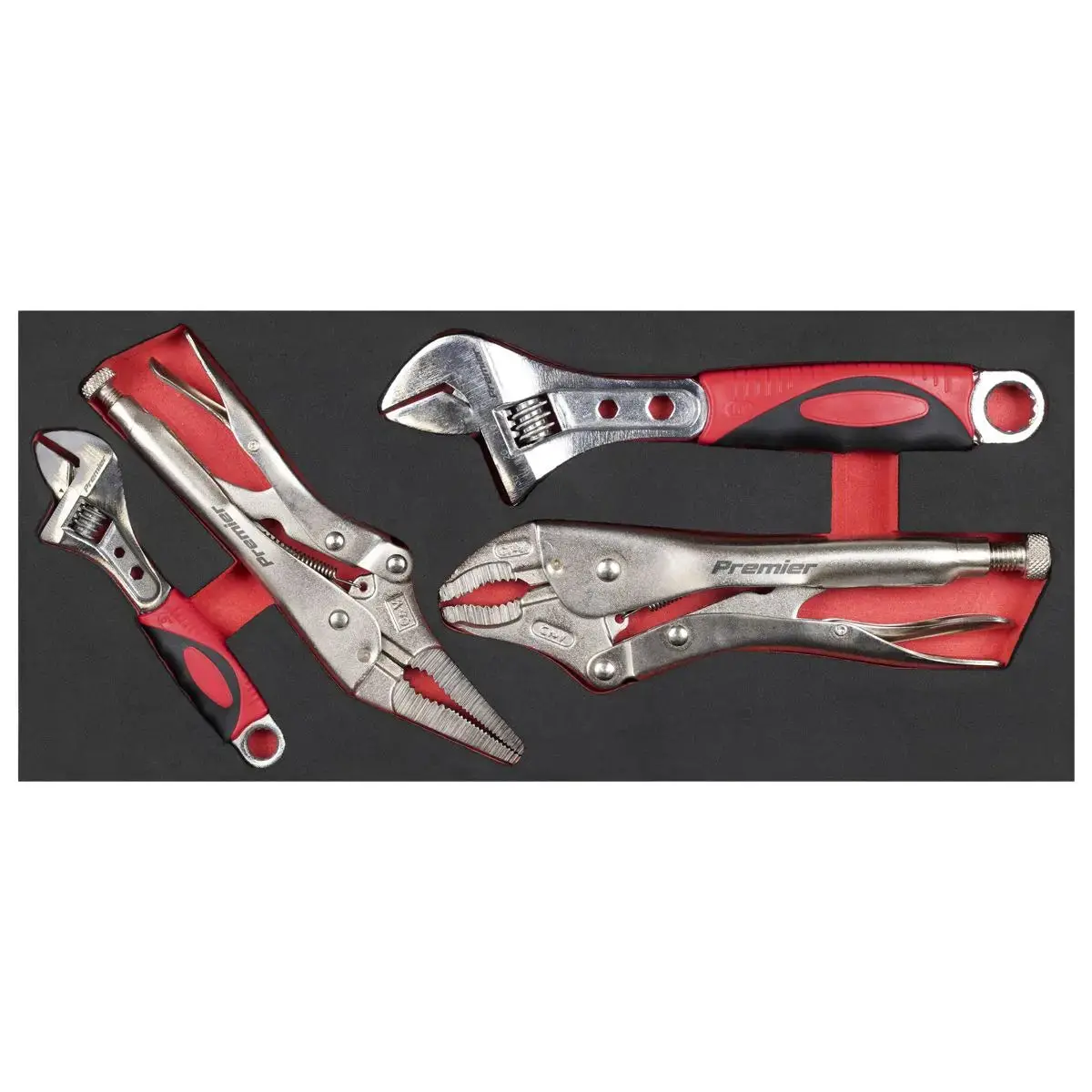 Sealey Premier Locking Pliers & Adjustable Wrench Set With Tool Tray 4Pc 1