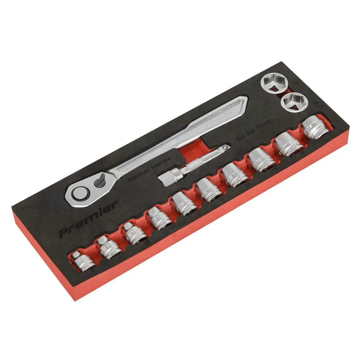 Sealey Premier Low Profile Socket Set 14 Piece 3/8" Drive Metric 8-19Mm In Eva Foam 1