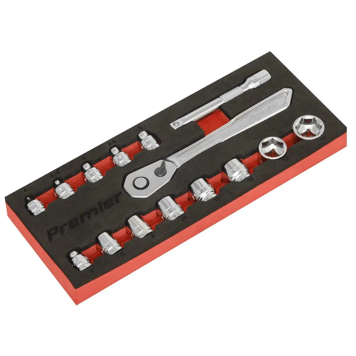 Sealey Premier Low Profile Socket Set 15 Piece 1/4" Drive Metric 4-14Mm In Eva Foam 1