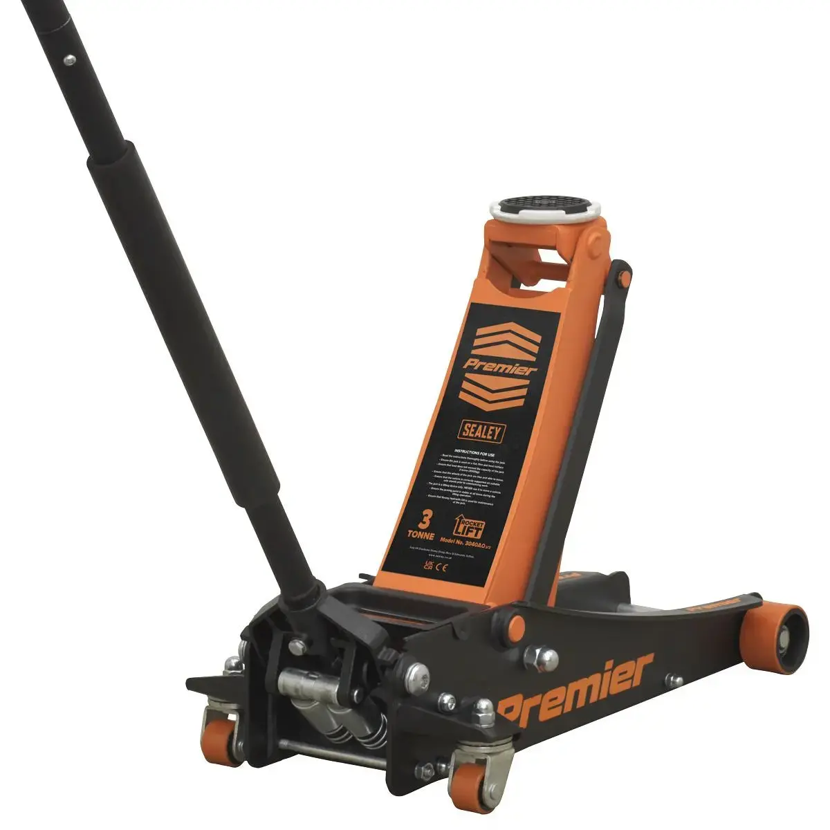 Sealey Premier Low Profile Trolley Jack With Rocket Lift 3 Tonne - Orange 1