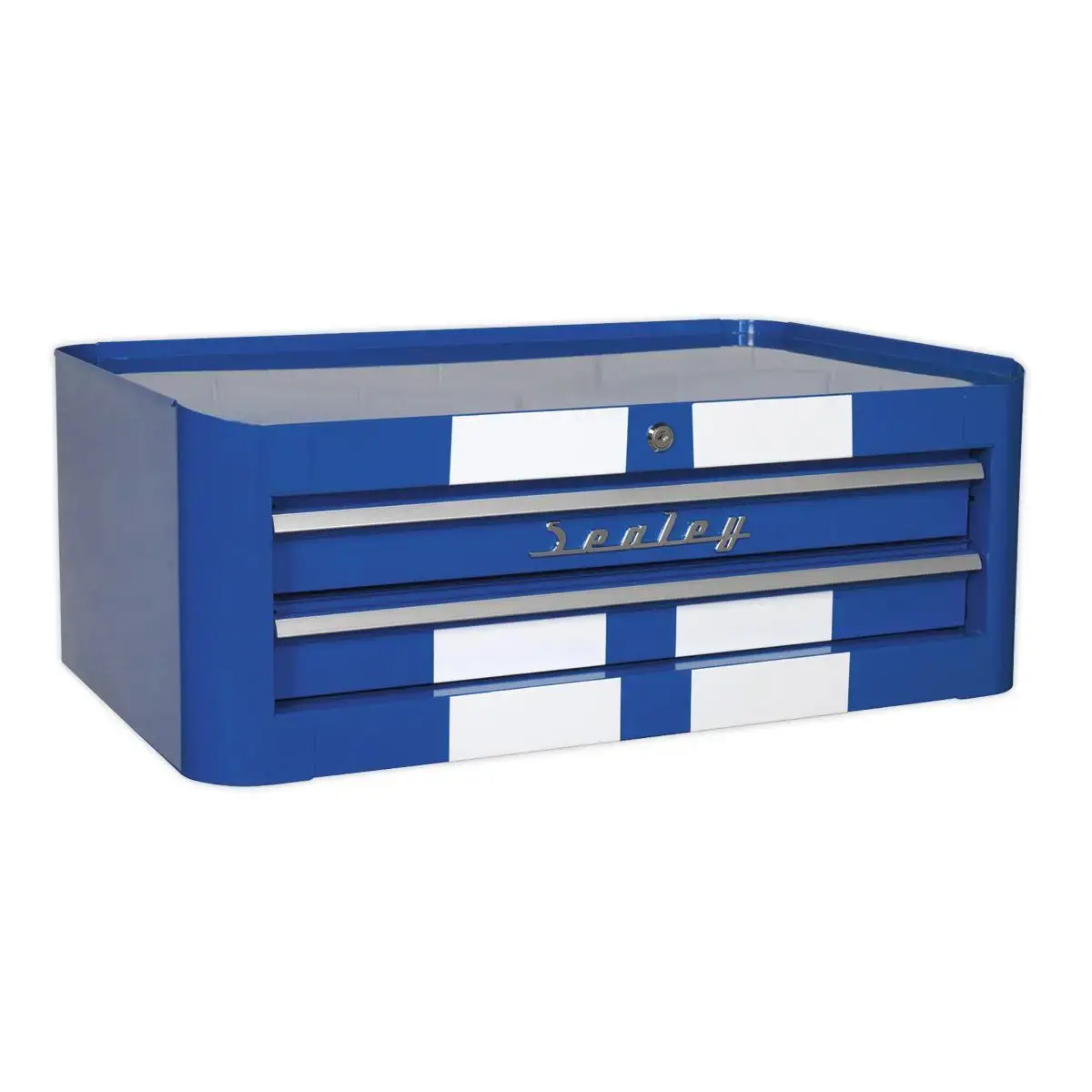 Sealey Premier Mid-Box Tool Chest 2 Drawer Retro Style - Blue With White Stripes 1