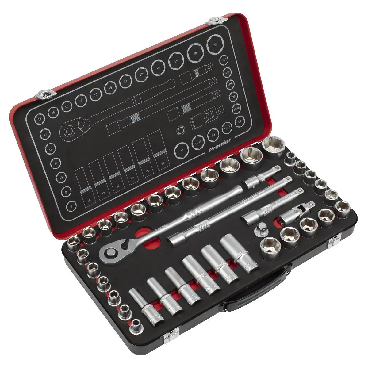 Sealey Premier Platinum Socket Set 1/2"Sq Drive 40Pc - Metric/Imperial - Premier Platinum 1